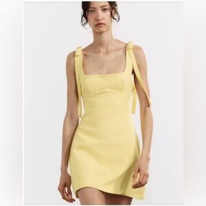 Zara Yellow Tie-Shoulder Square Neck Mini Dress